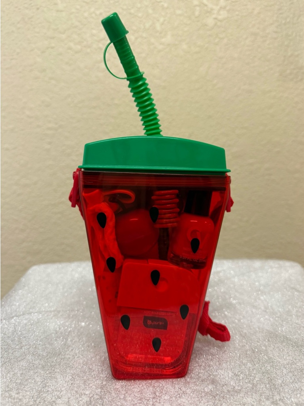 Watermelon Tumbler filled with Beauty Items